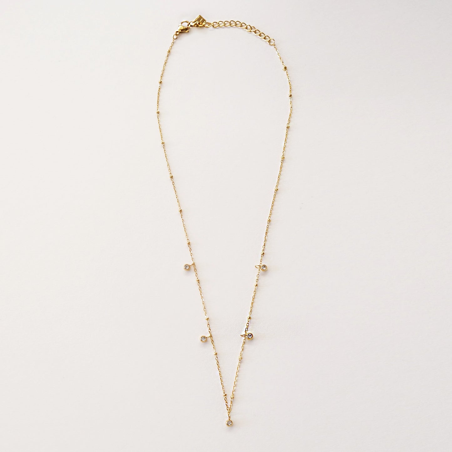 Dainty Beaded Chain Necklace With Rhinestones Gold/Clear