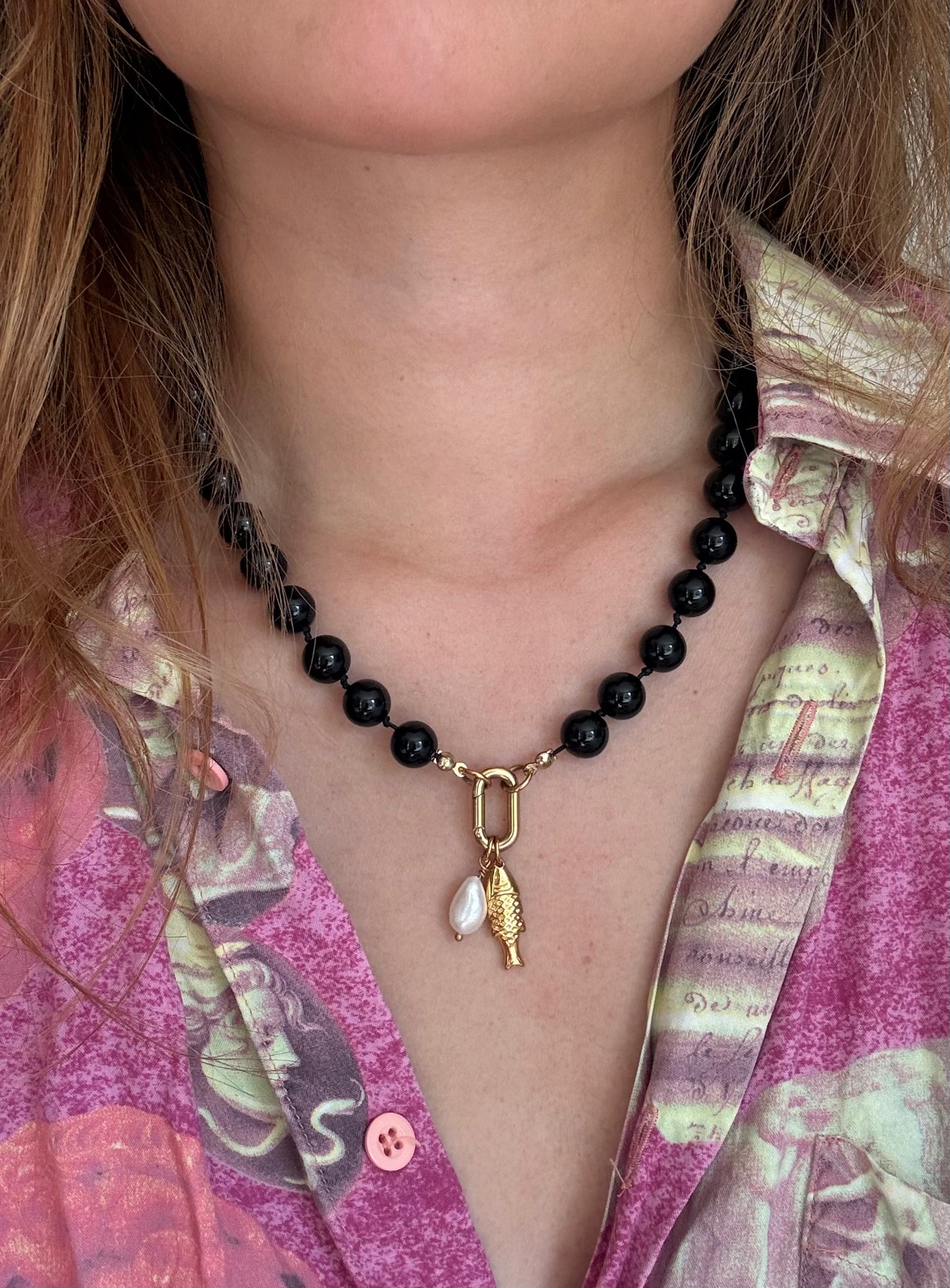 Rhea Handknotted Bead Necklace Black Onyx