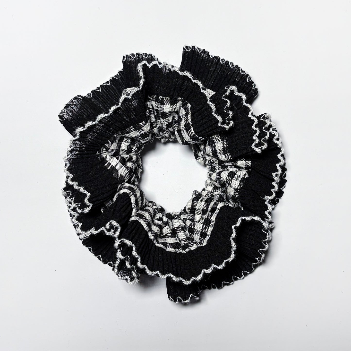 Amelia Ruffle Scrunchie Black Gingham/Black