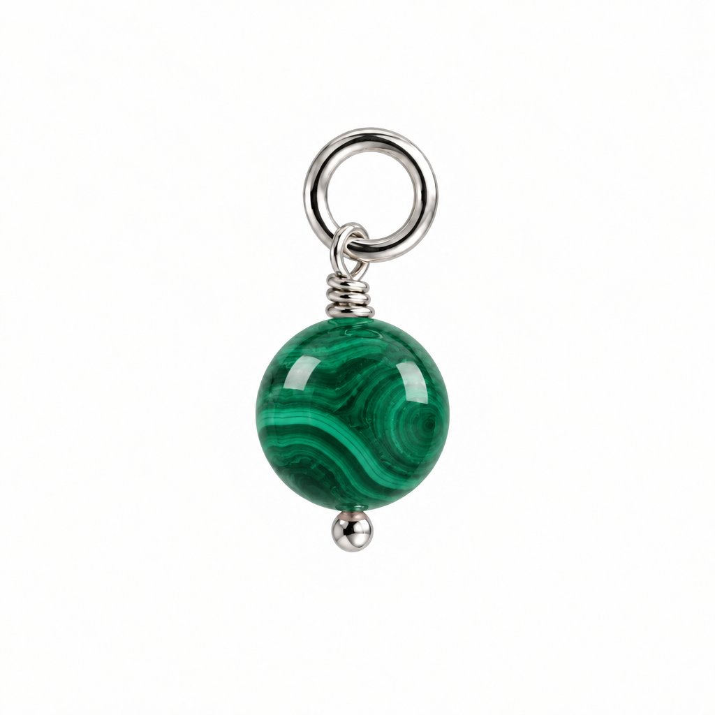 Round Gemstone Charm 8mm Malachite/Silver