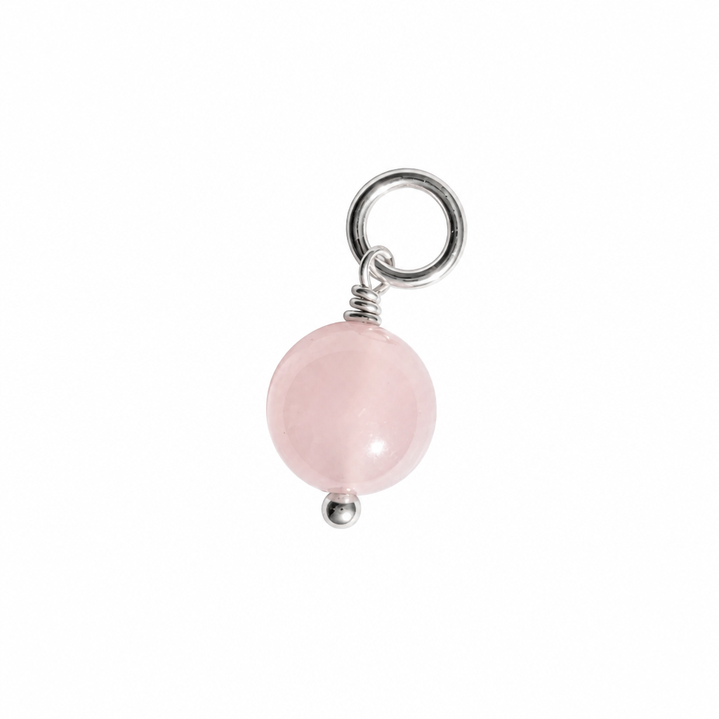 Round Gemstone Charm 8mm Rose Quartz/Silver