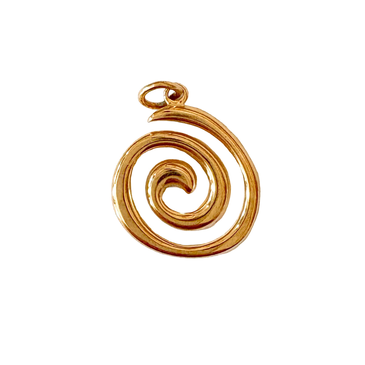 Gold spiral pendant on a white background