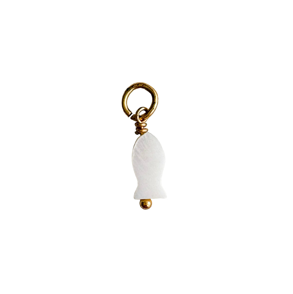 Small white pendant with gold accents on a textured white background