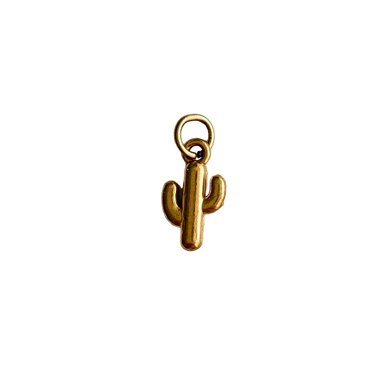 Gold cactus charm on a white background