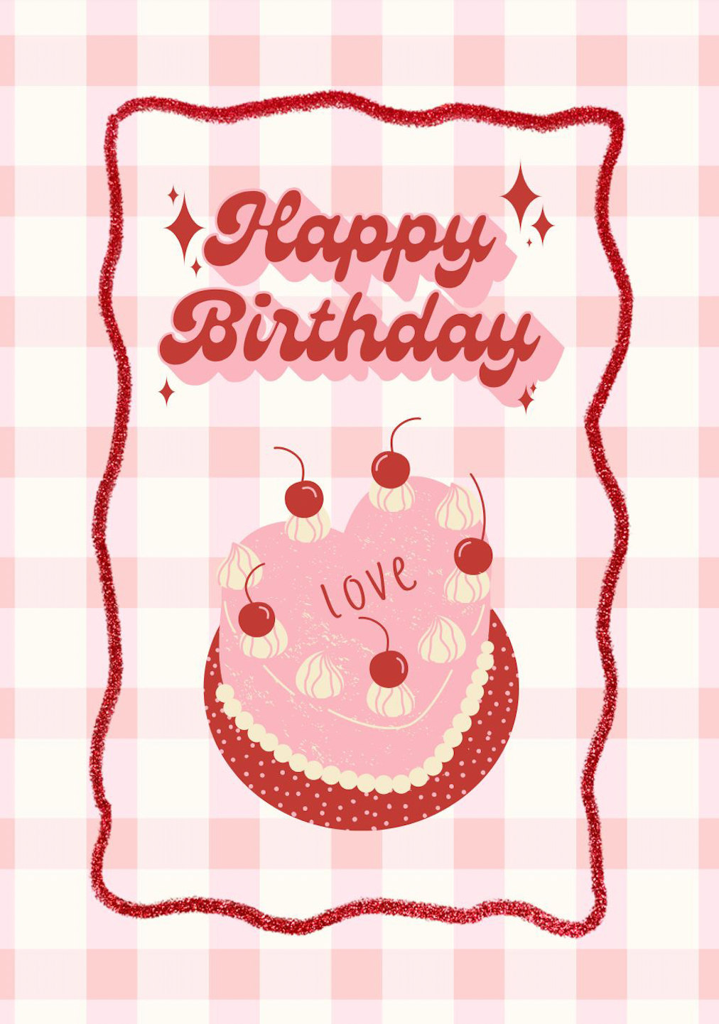 Greeting Card Happy Birthday Cake Pink