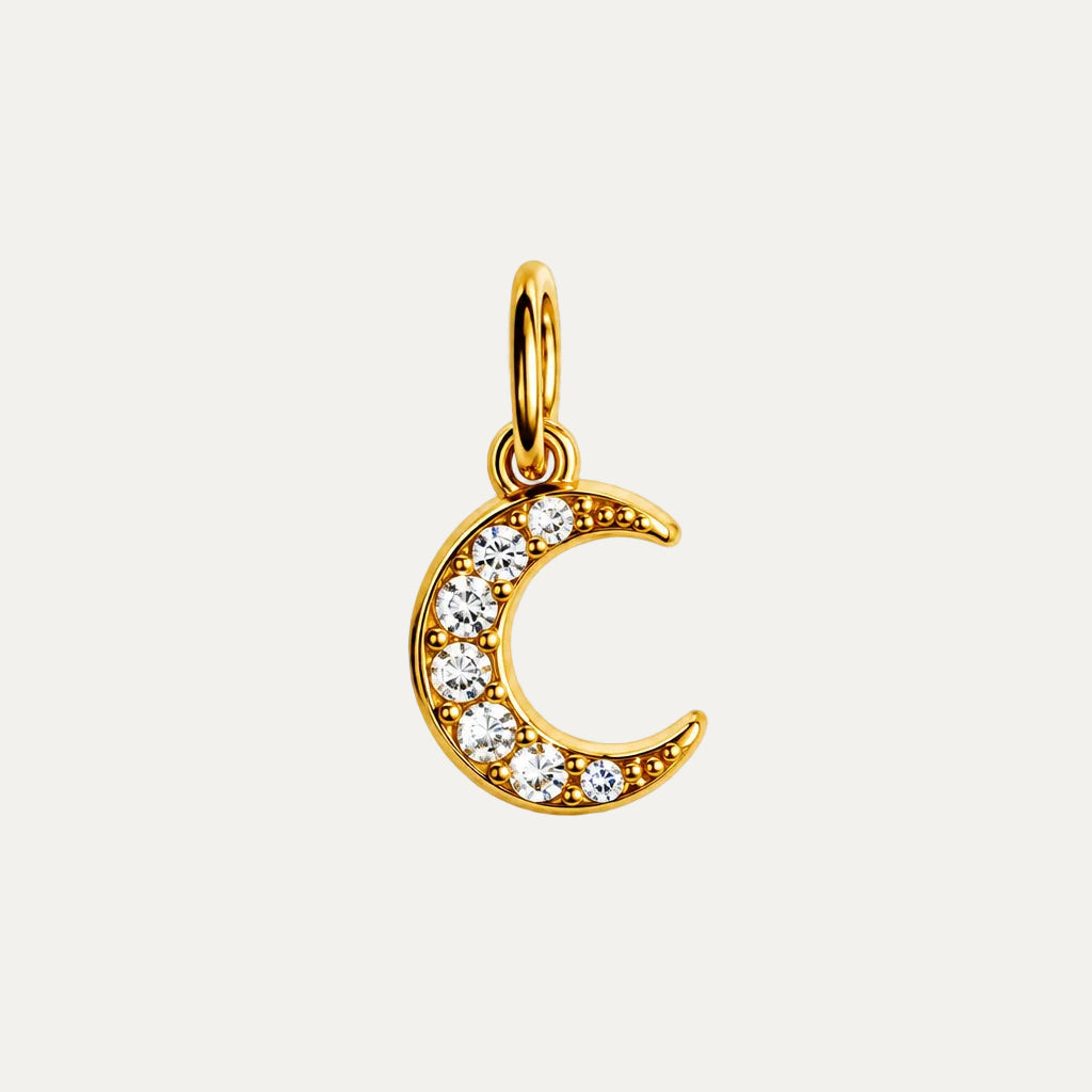 Crescent With Rhinestones Charm Gold