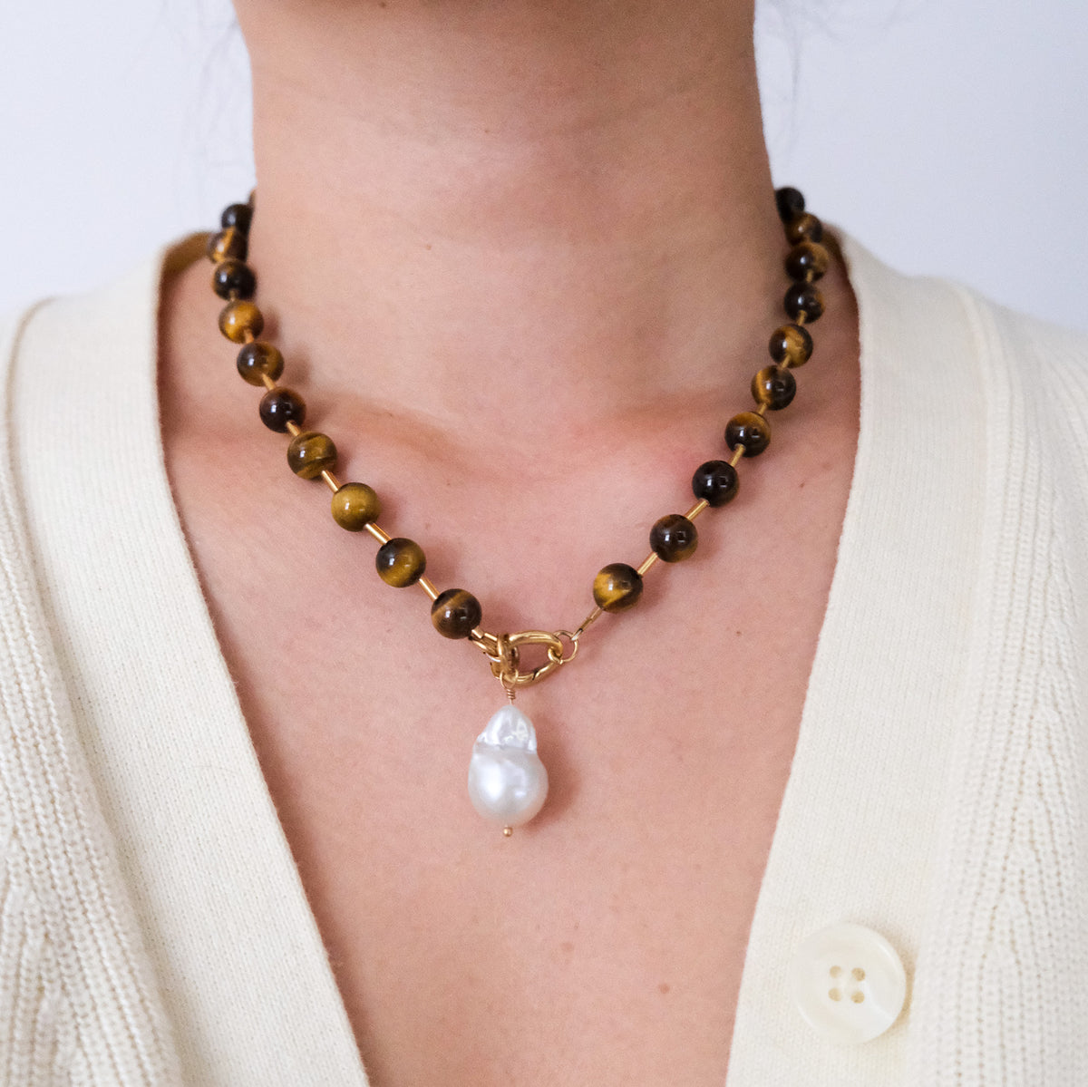 Mimi Beaded Ball Chain Necklace Tiger's Eye