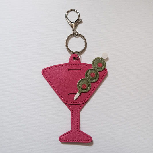 Wine Glass With Olives Sunglasses Keeper Key Ring Red