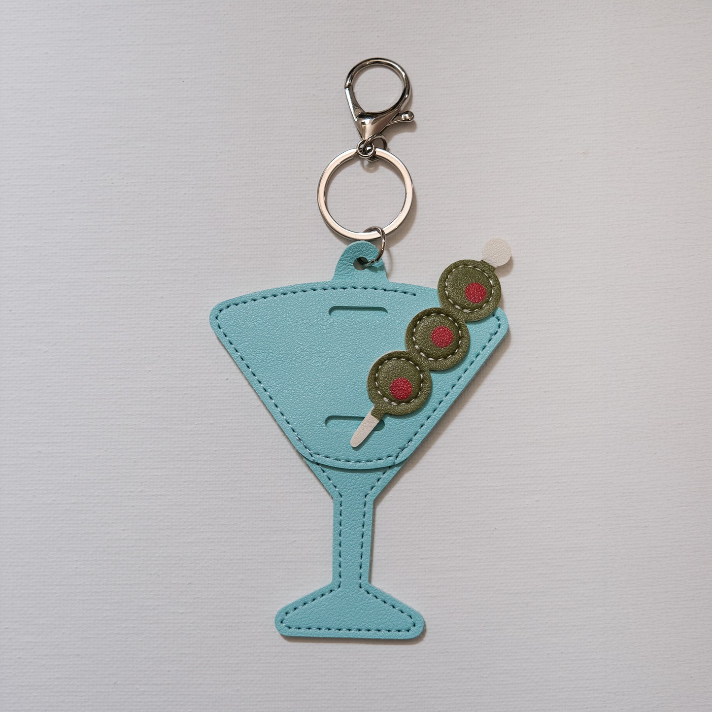 Wine Glass With Olives Sunglasses Keeper Key Ring Blue