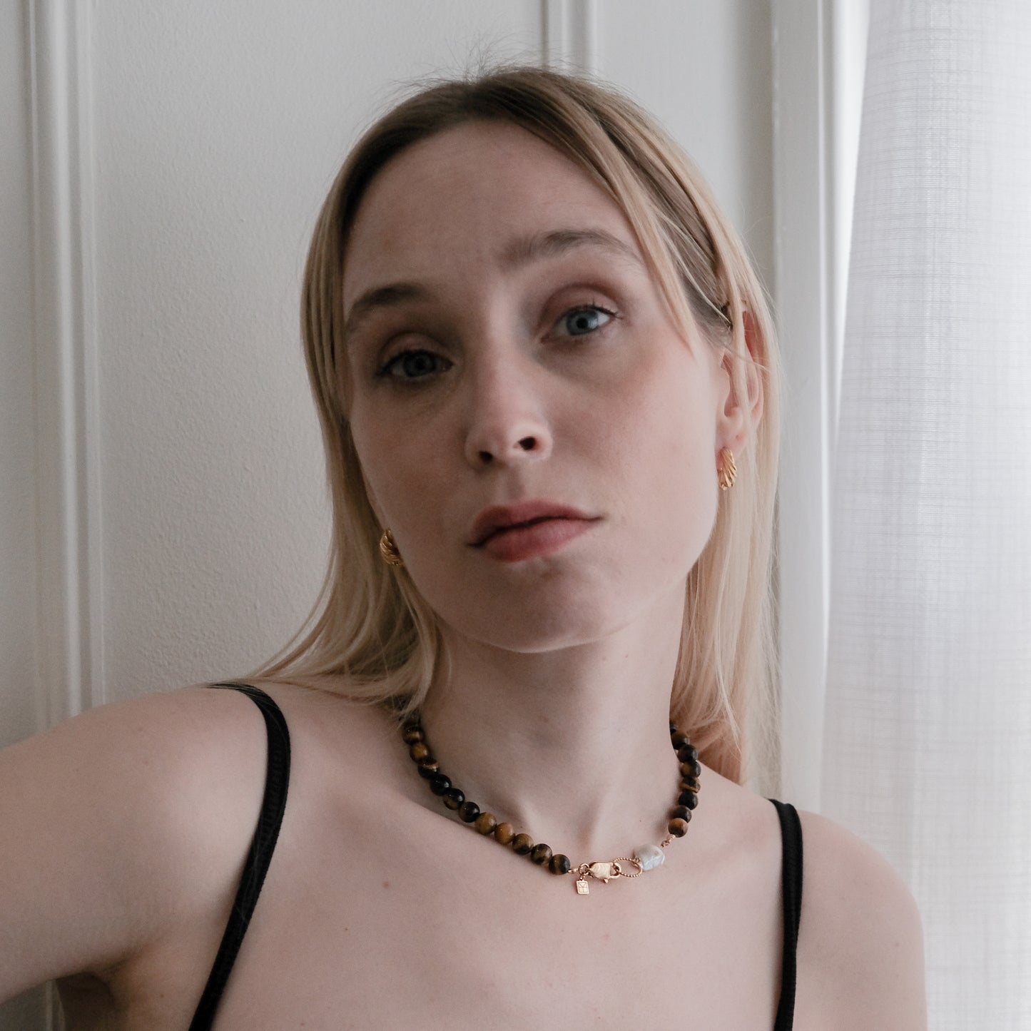 Lara Necklace With A Keshi Pearl Tiger's Eye