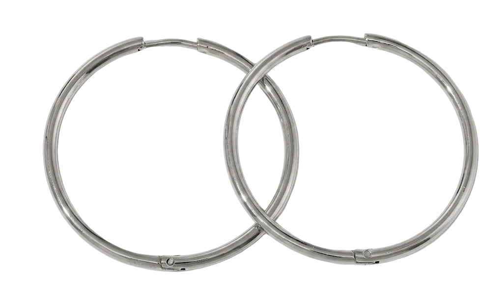 Two silver hoop earrings on a white background