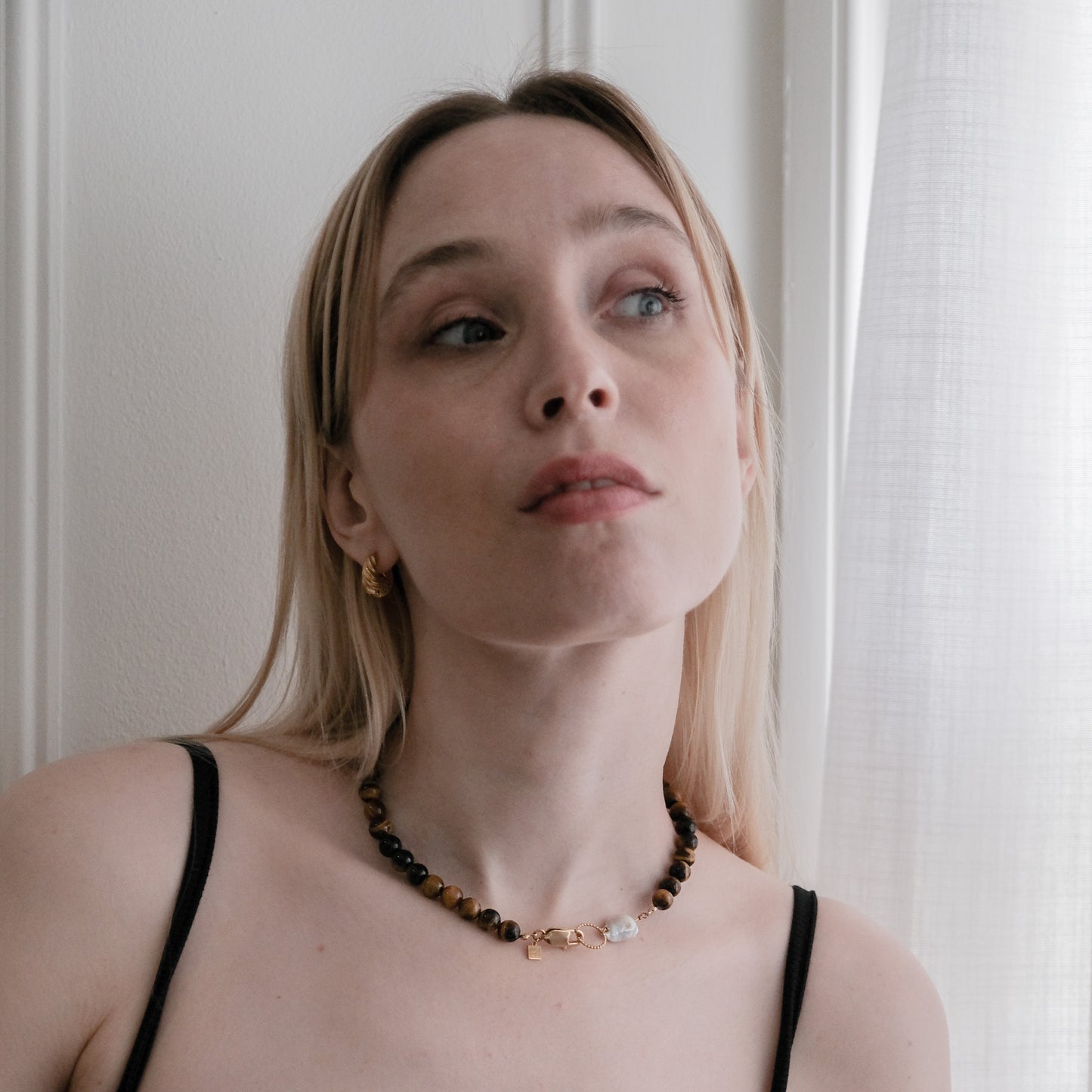 Lara Necklace With A Keshi Pearl Tiger's Eye