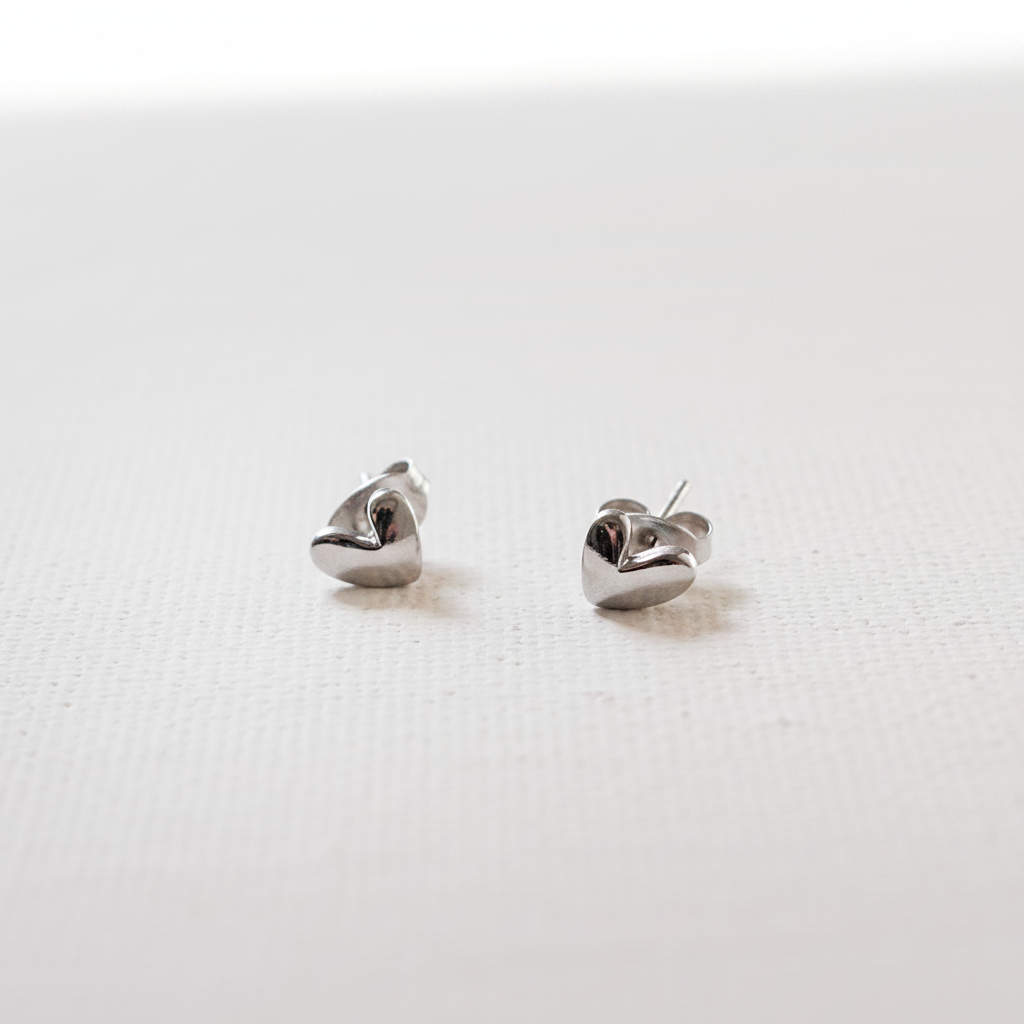 Tiny Heart Stud Earrings Silver