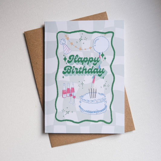 Greeting Card Happy Birthday Party Green
