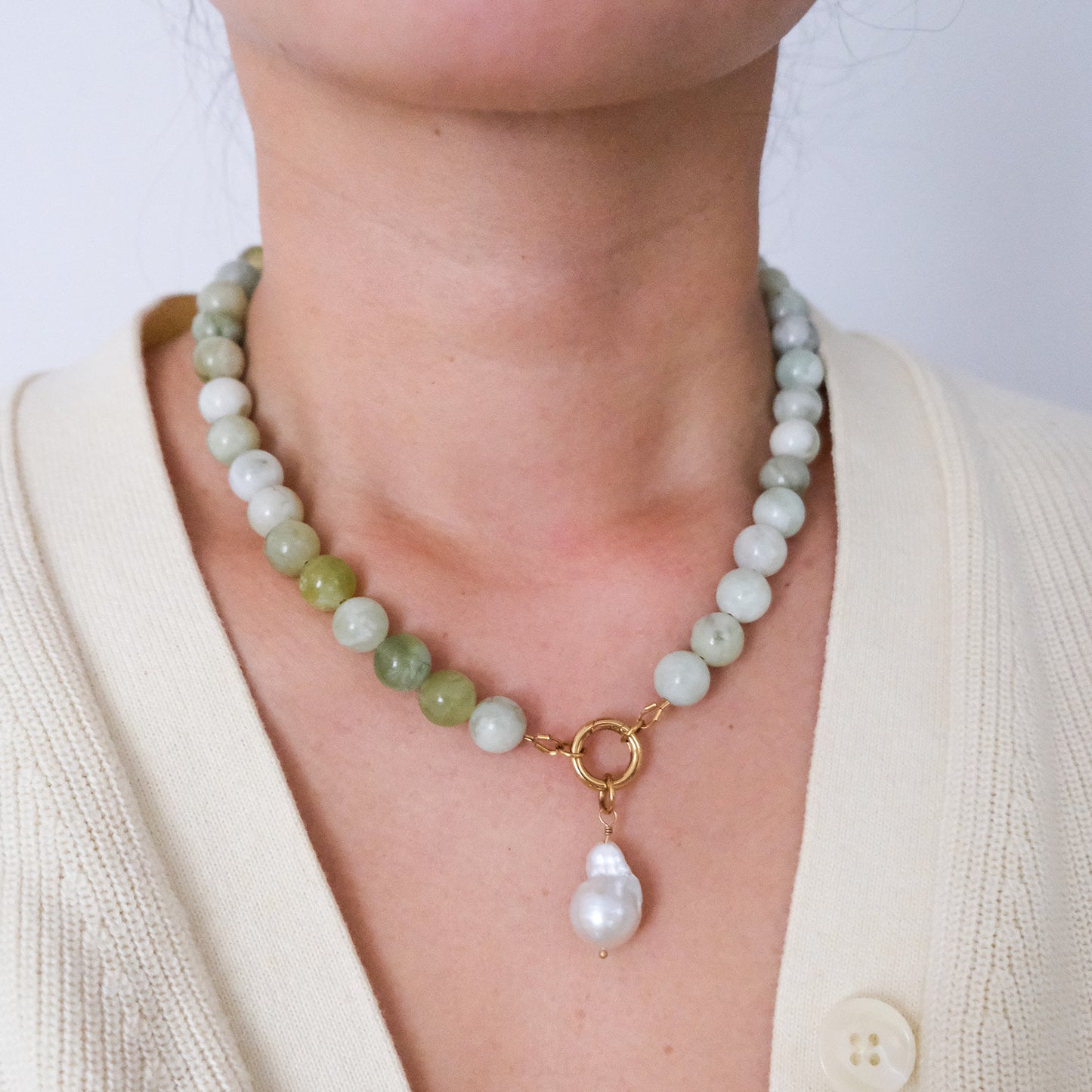 Sarah Bead Necklace Natural Jade