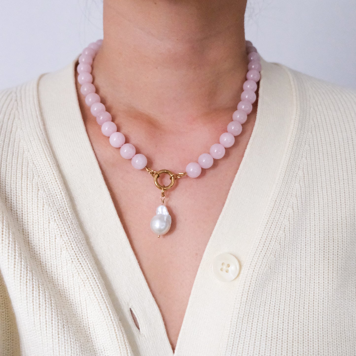 Sarah Bead Necklace Rose Quartz