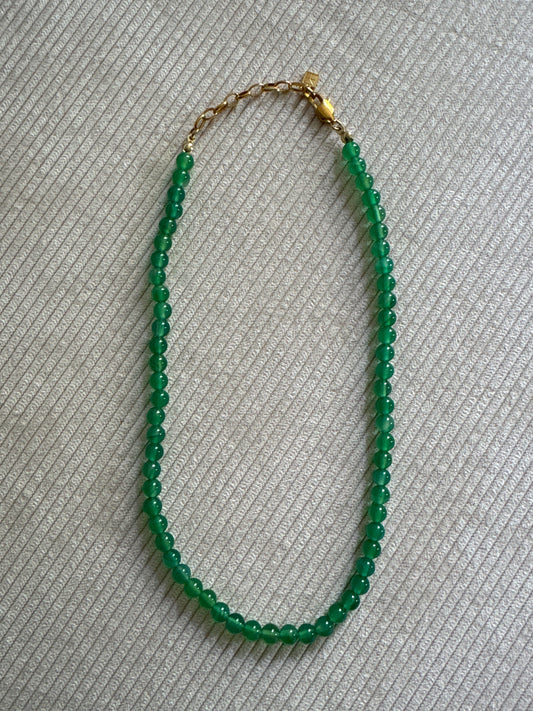 Sian Beaded Necklace Green Onyx/Gold