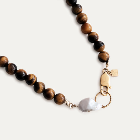 Lara Necklace With A Keshi Pearl Tiger's Eye