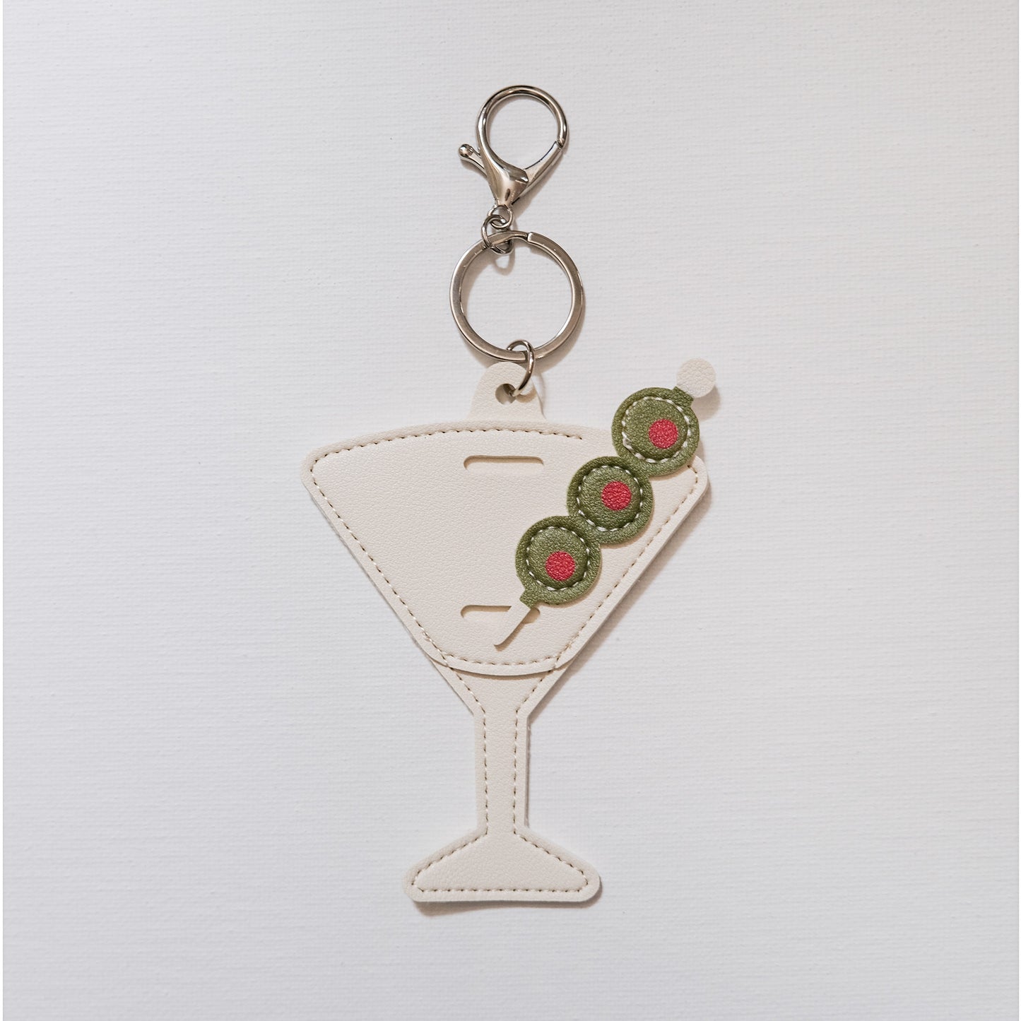 Wine Glass With Olives Sunglasses Keeper Key Ring White