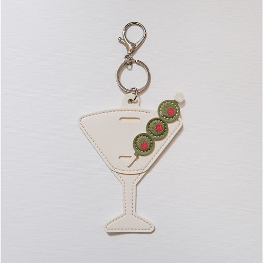 Wine Glass With Olives Sunglasses Keeper Key Ring White
