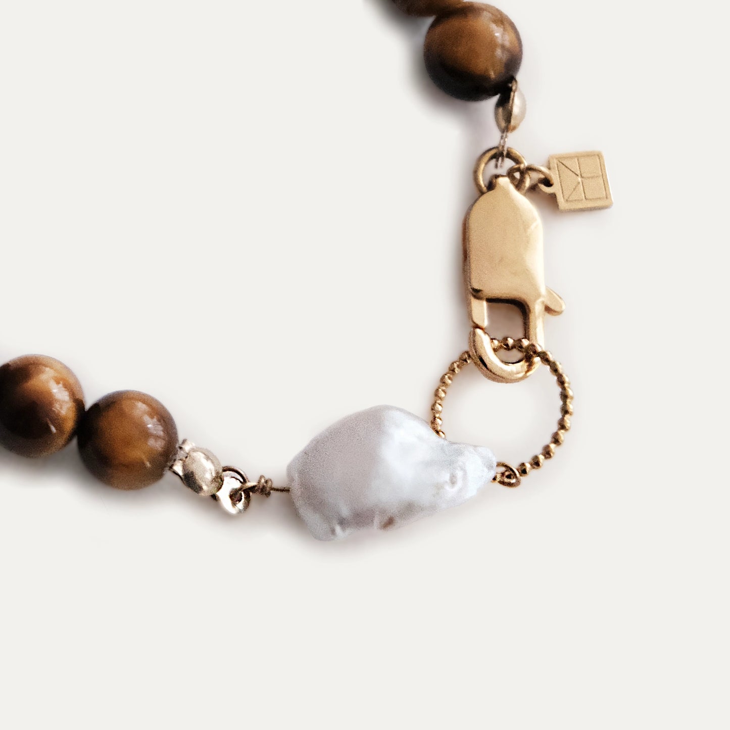 Lara Necklace With A Keshi Pearl Tiger's Eye