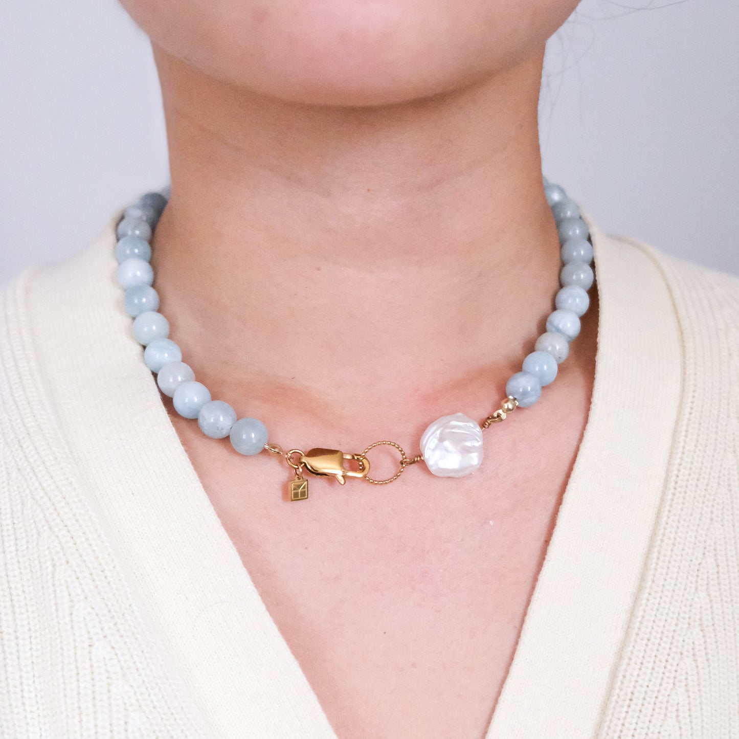 Lara Necklace With A Keshi Pearl Large Aquamarine