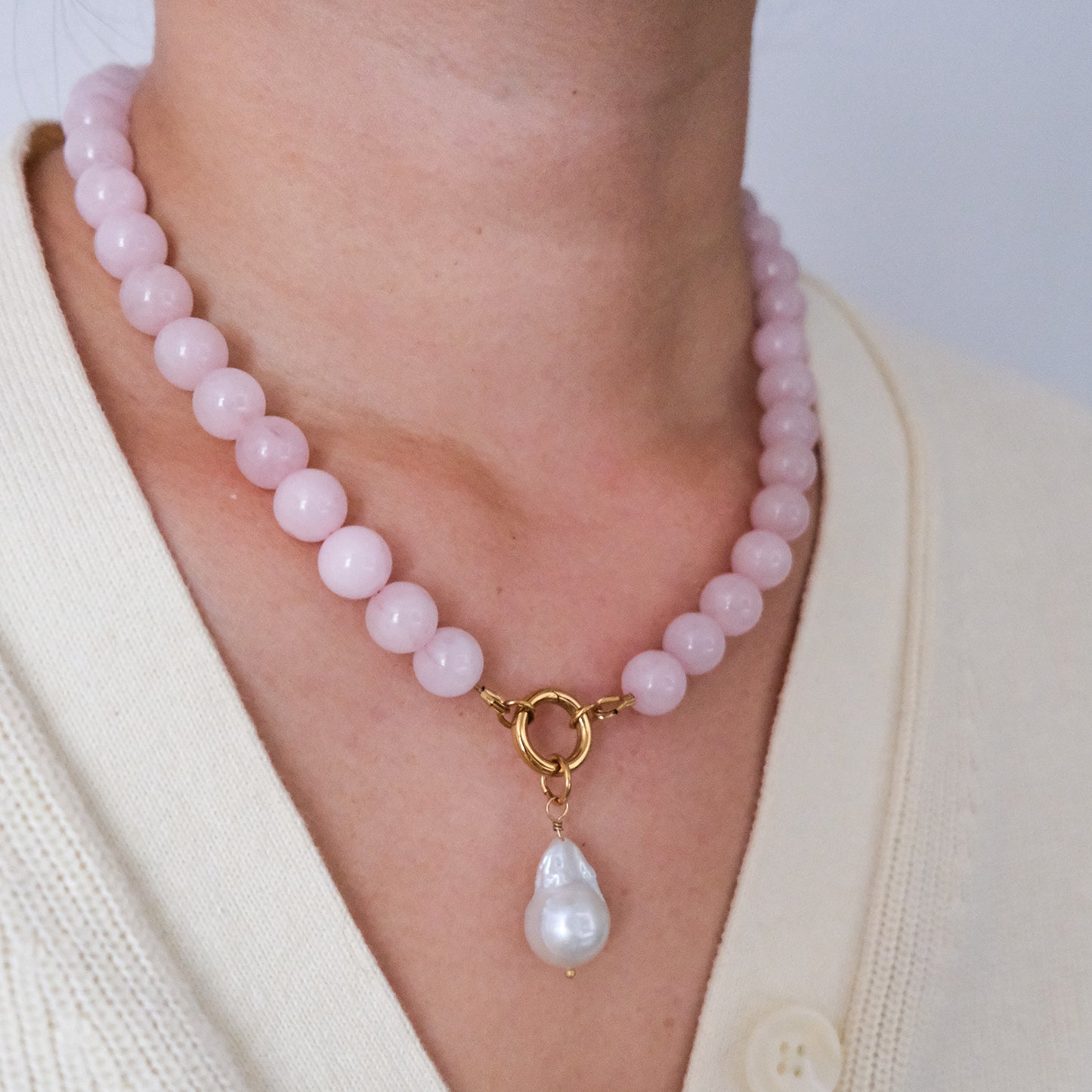 Sarah Bead Necklace Rose Quartz