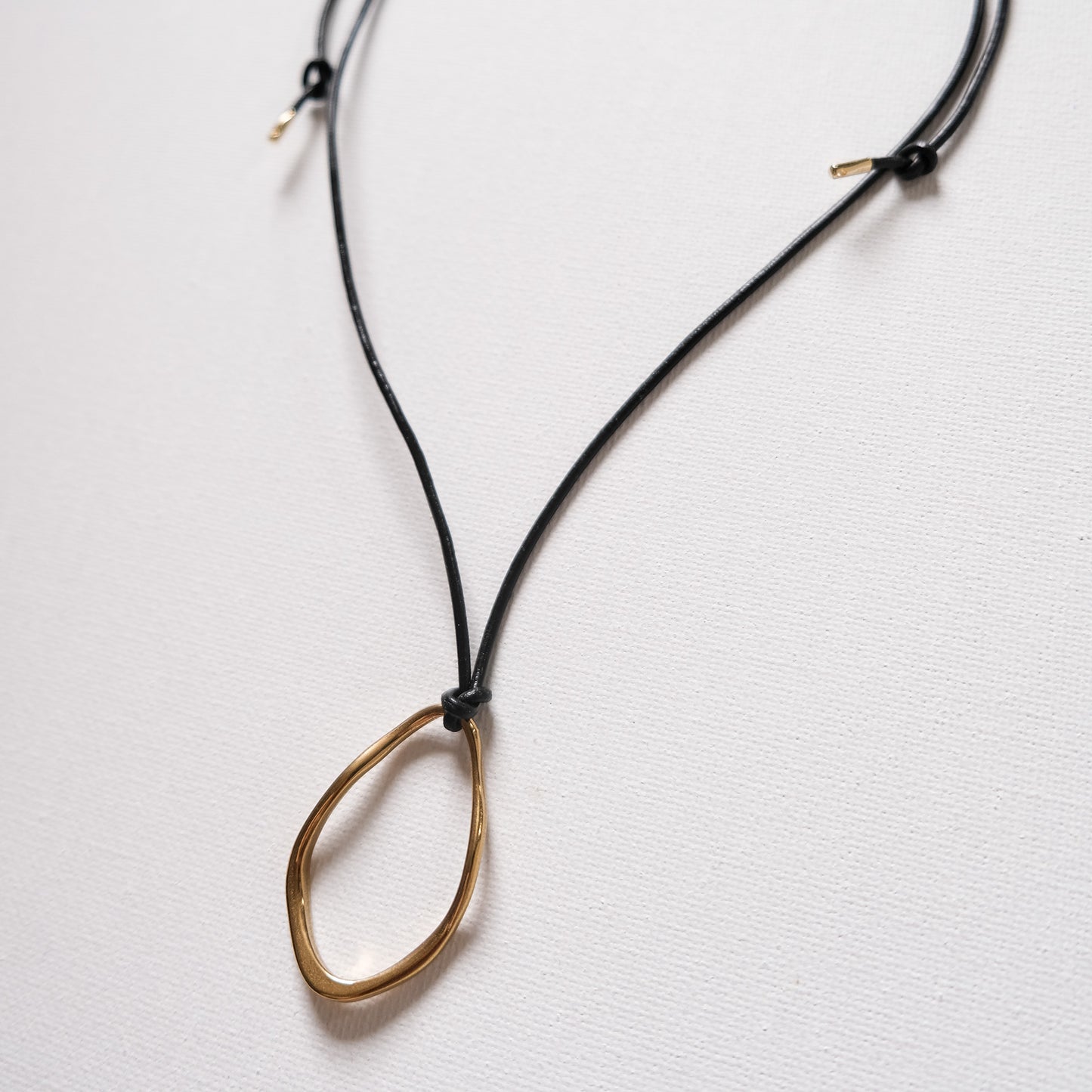 Leather Cord Necklace with Abstract Oval Pendant Gold