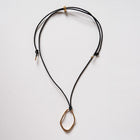 Leather Cord Necklace with Abstract Oval Pendant Gold