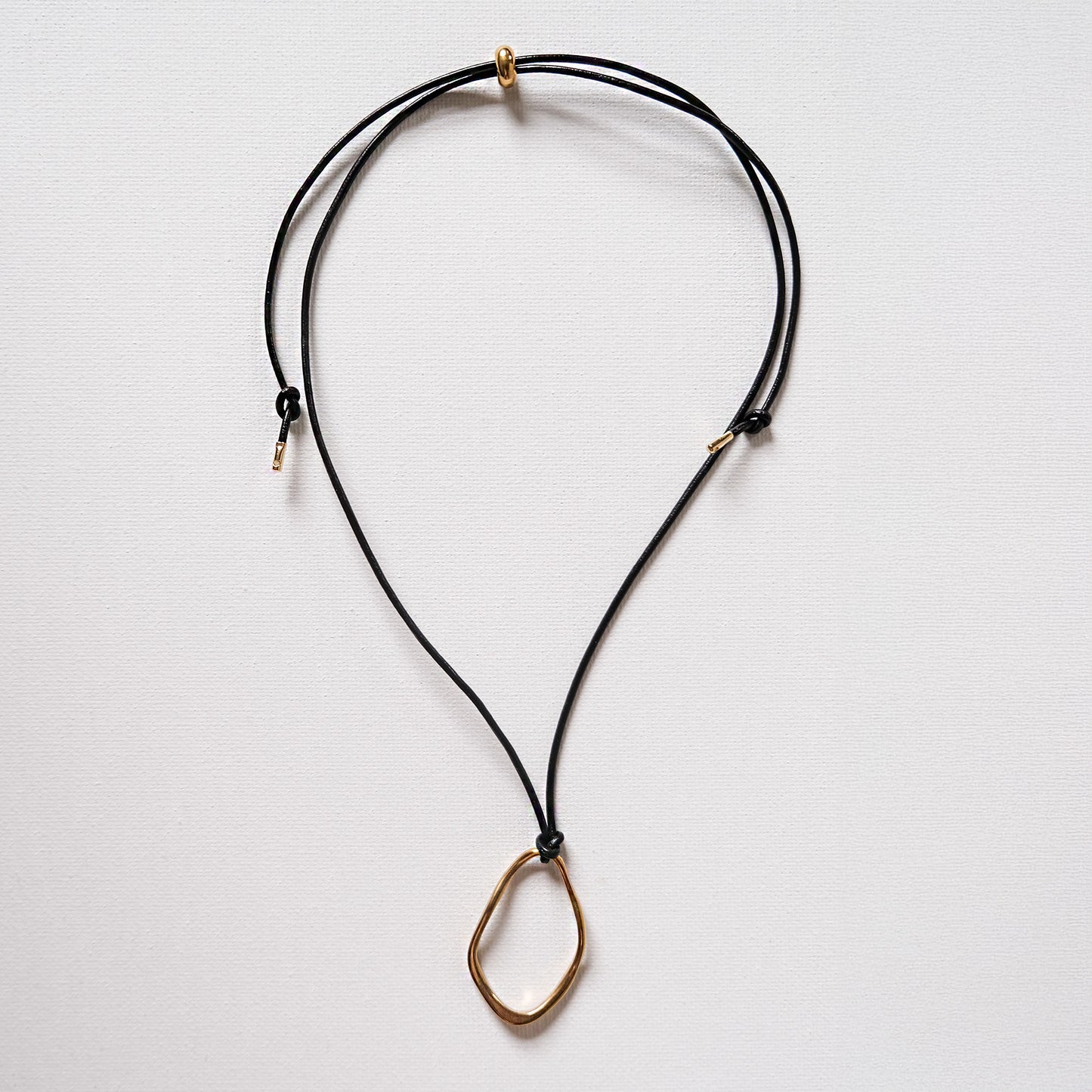 Leather Cord Necklace with Abstract Oval Pendant Gold