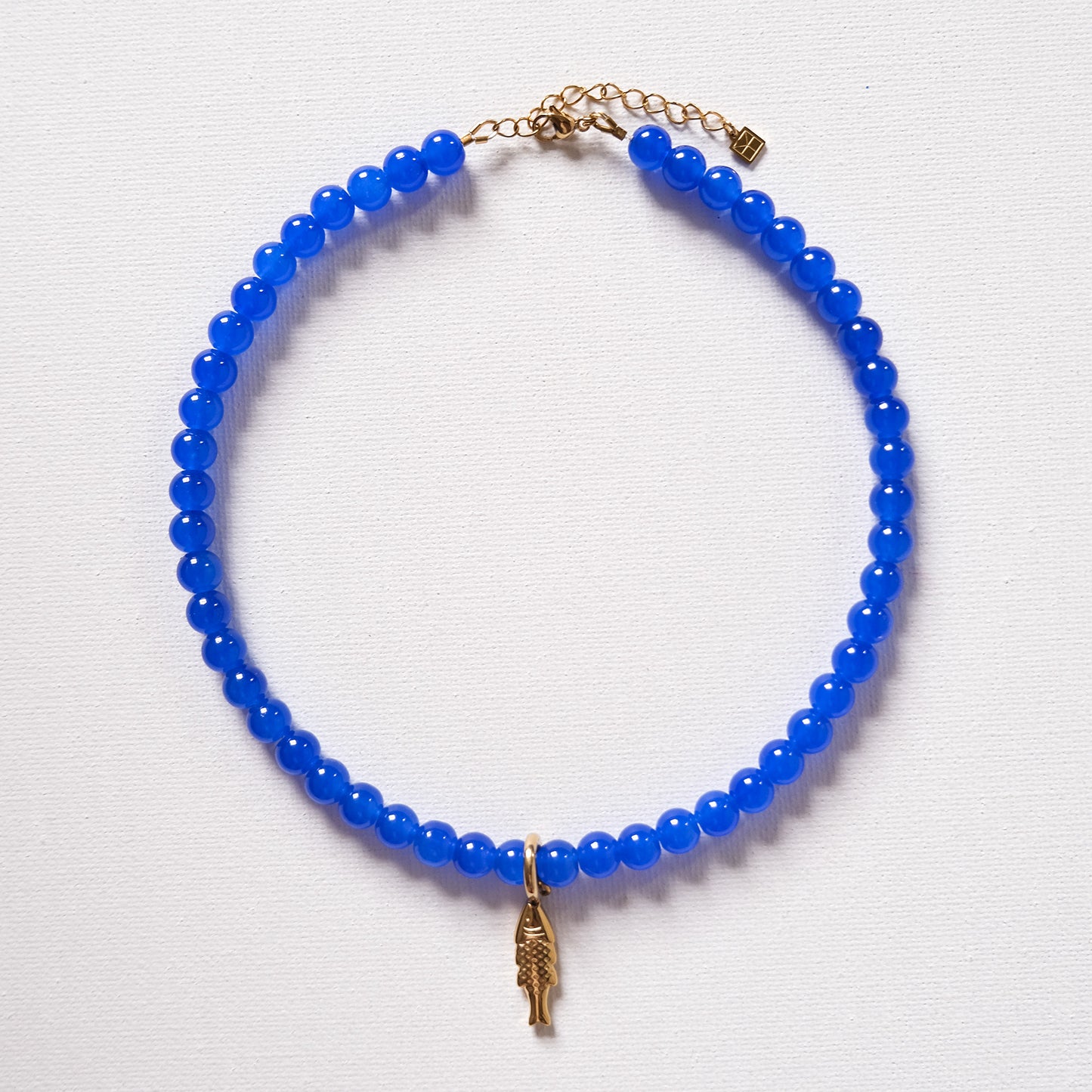 Glass Bead Necklace with a Detachable Fish Pendant Cobalt Blue