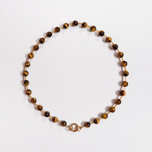Mimi Beaded Ball Chain Necklace Tiger's Eye