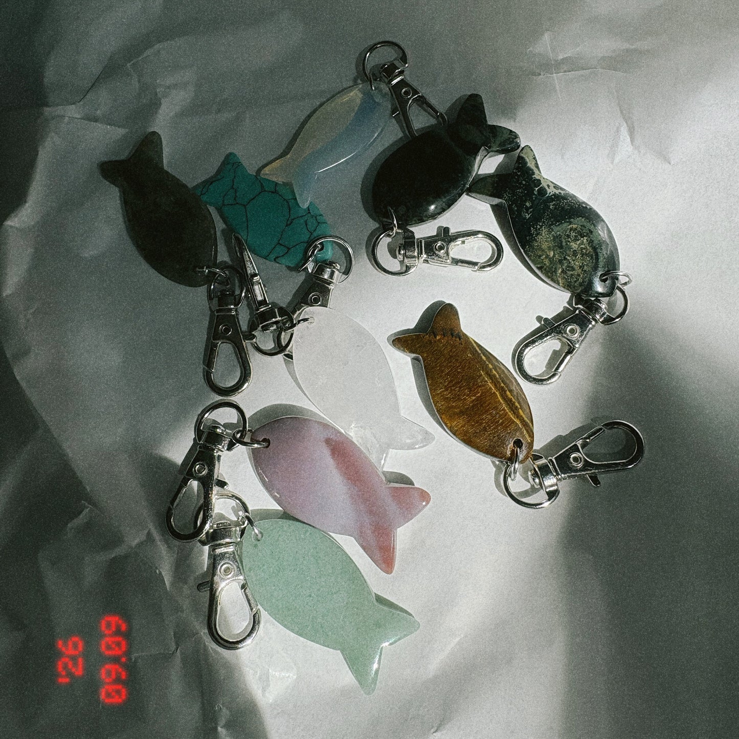 Fish Bag Charm Key Ring Silver
