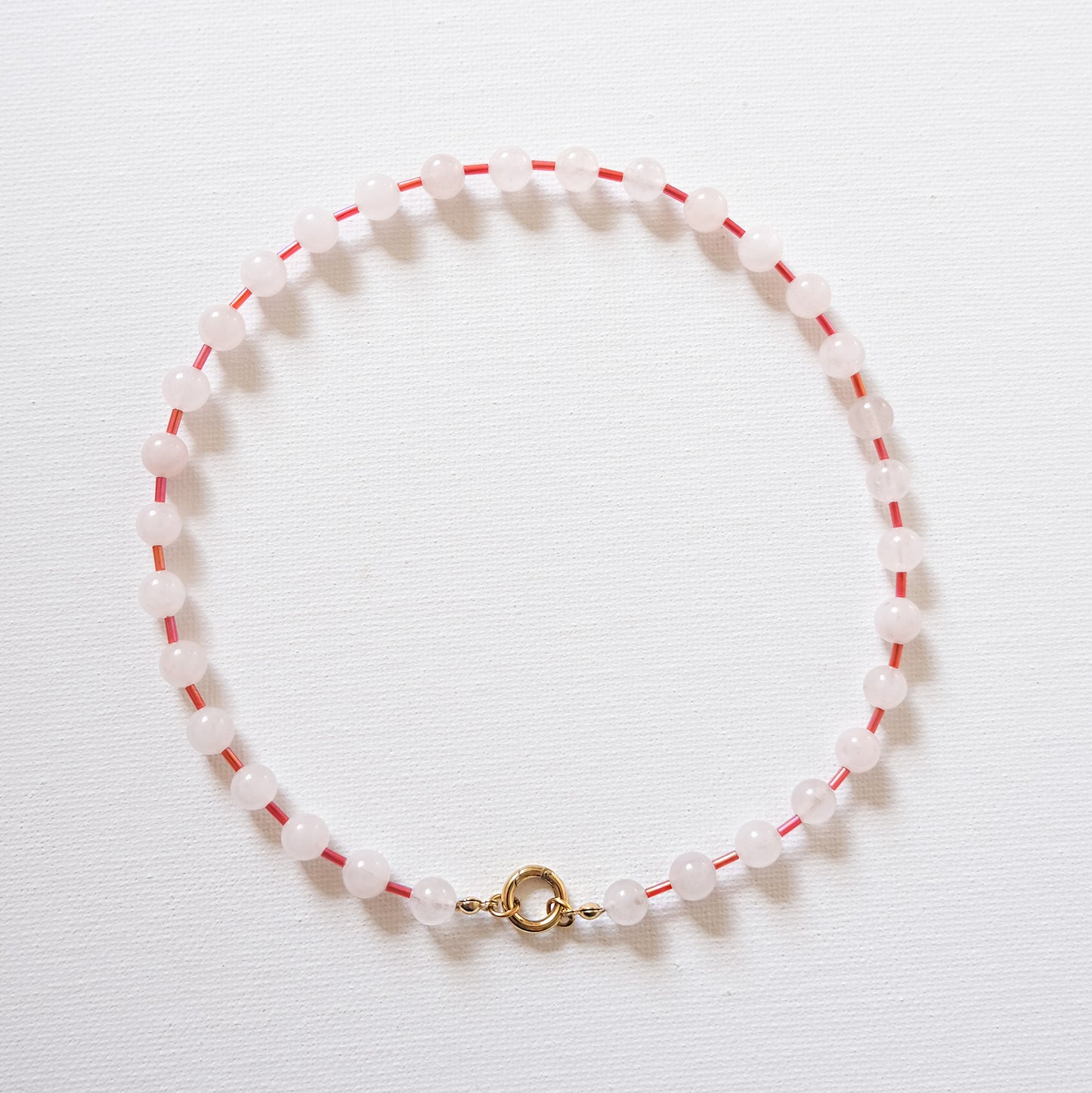 Mimi Beaded Ball Chain Necklace Rose Quartz/Red/Gold