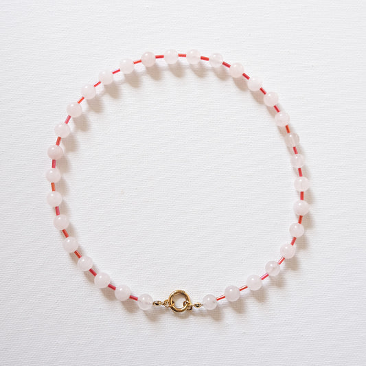 Mimi Beaded Ball Chain Necklace Rose Quartz/Red/Gold