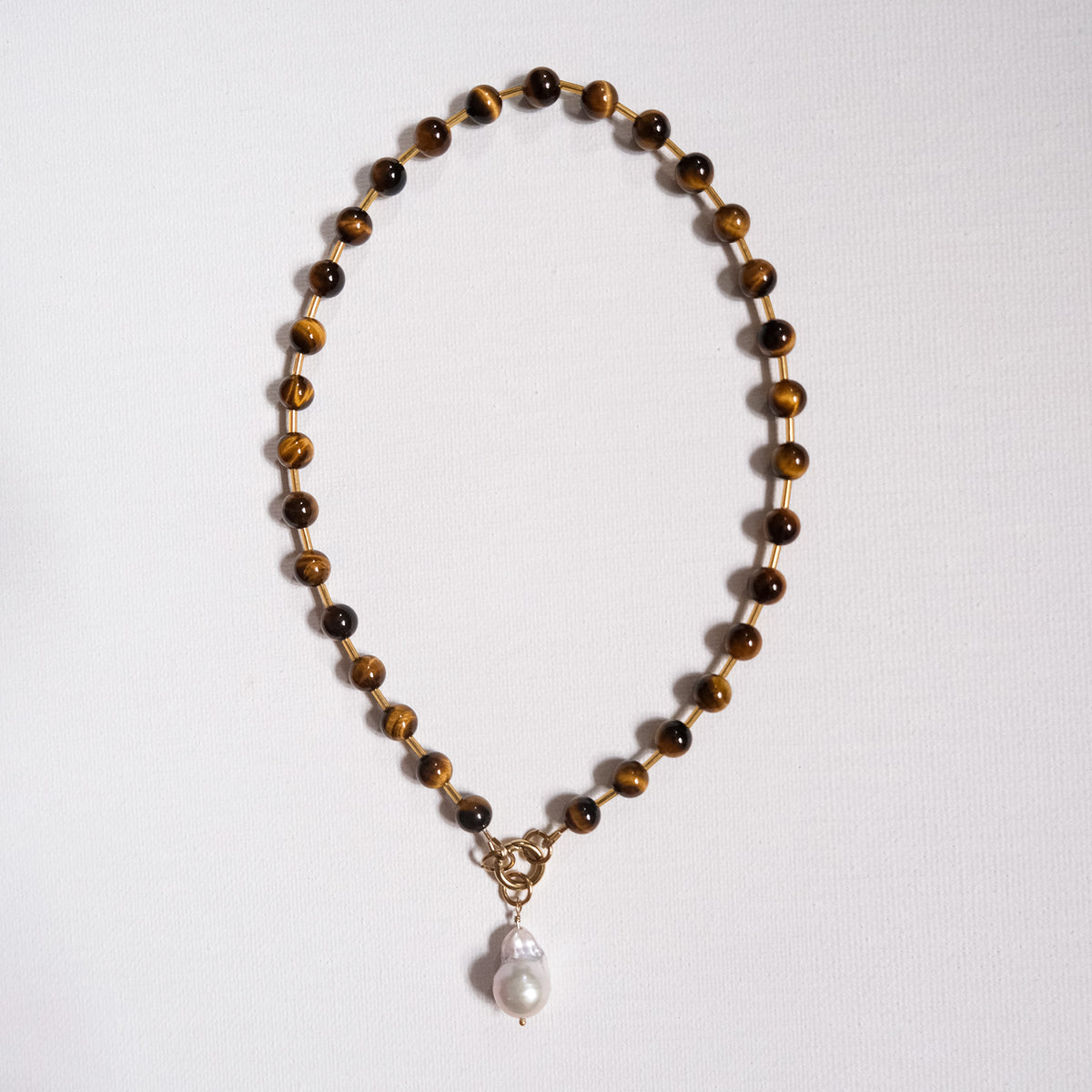 Mimi Beaded Ball Chain Necklace Tiger's Eye