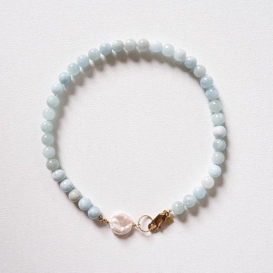 Lara Necklace With A Keshi Pearl Large Aquamarine