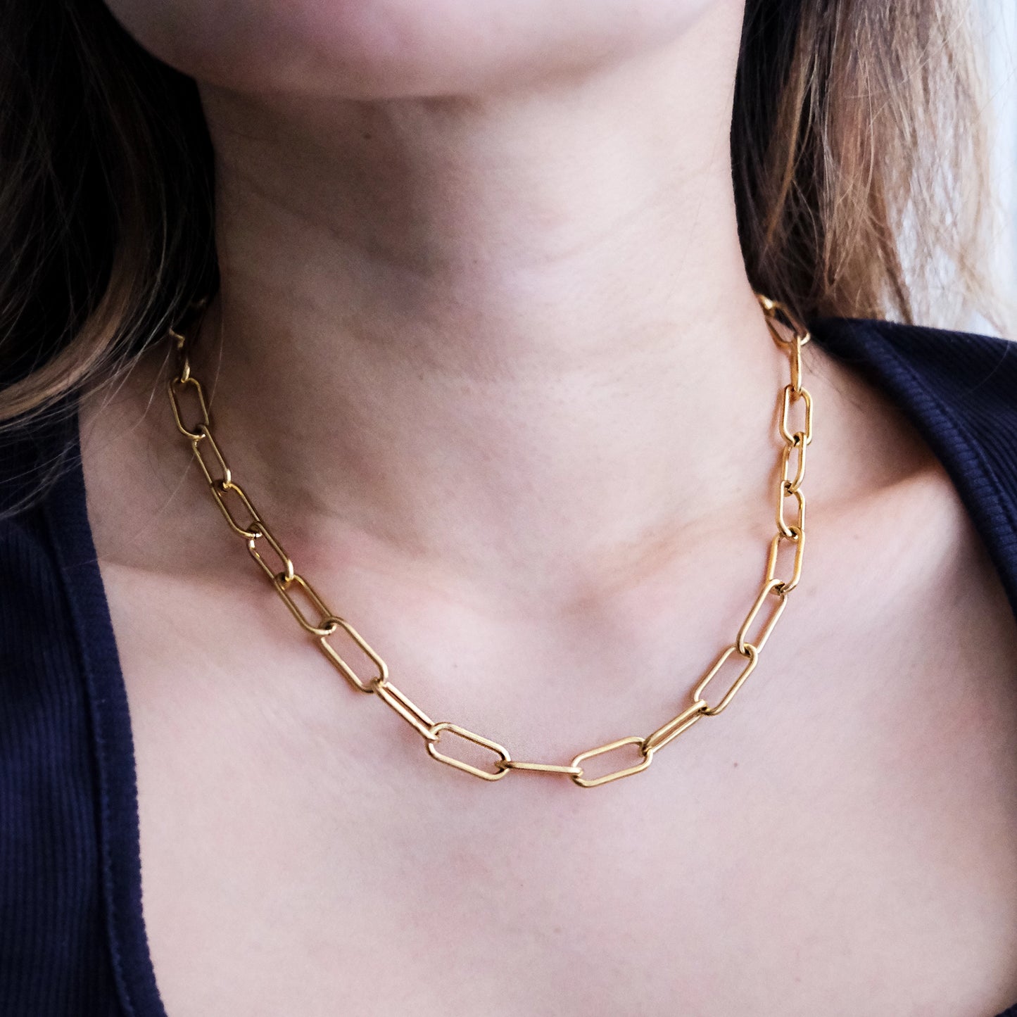 Chunky Paper Clip Chain Necklace Gold