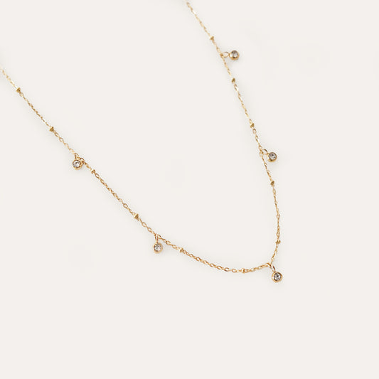 Dainty Beaded Chain Necklace With Rhinestones Gold/Clear