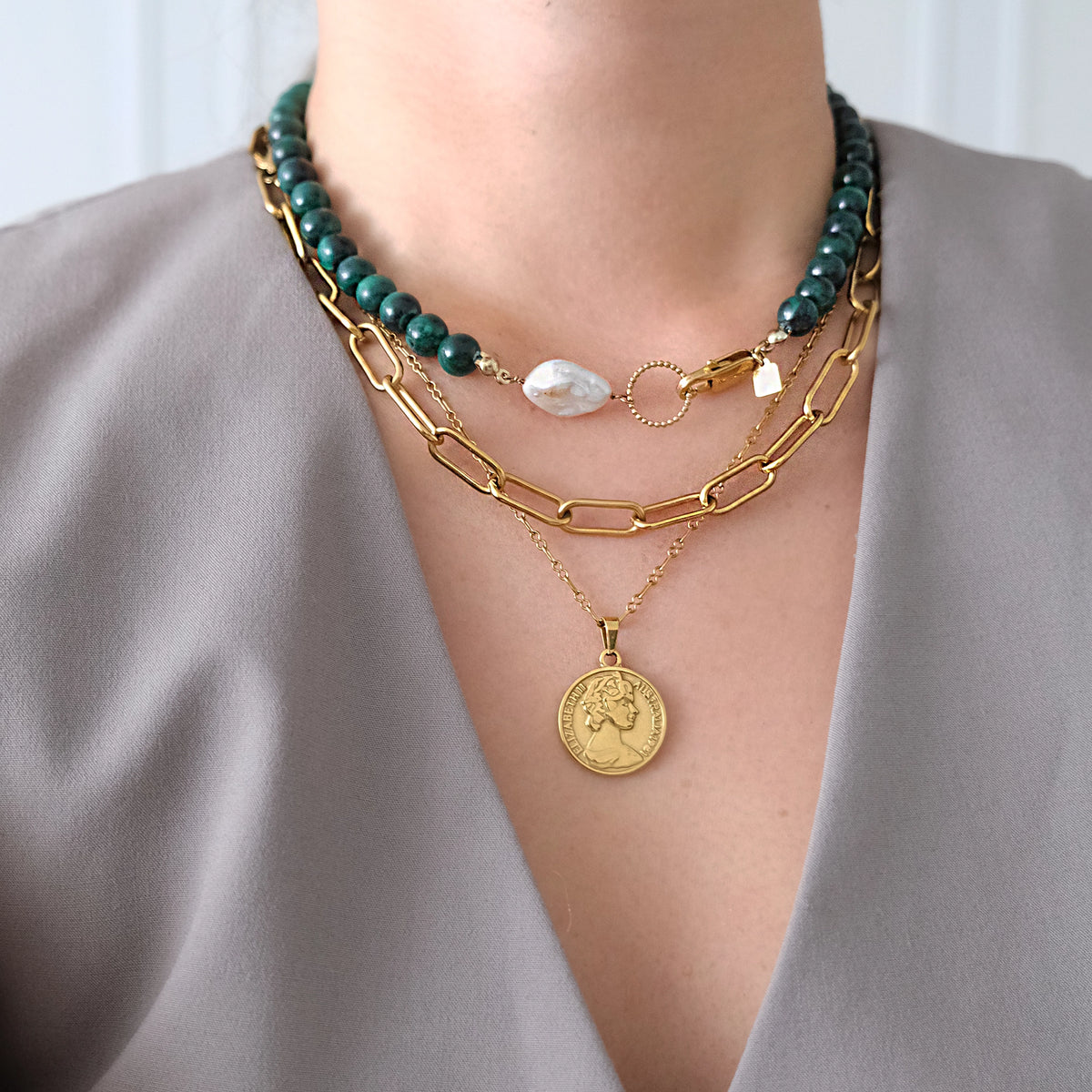 Lara Necklace With A Keshi Pearl Malachite