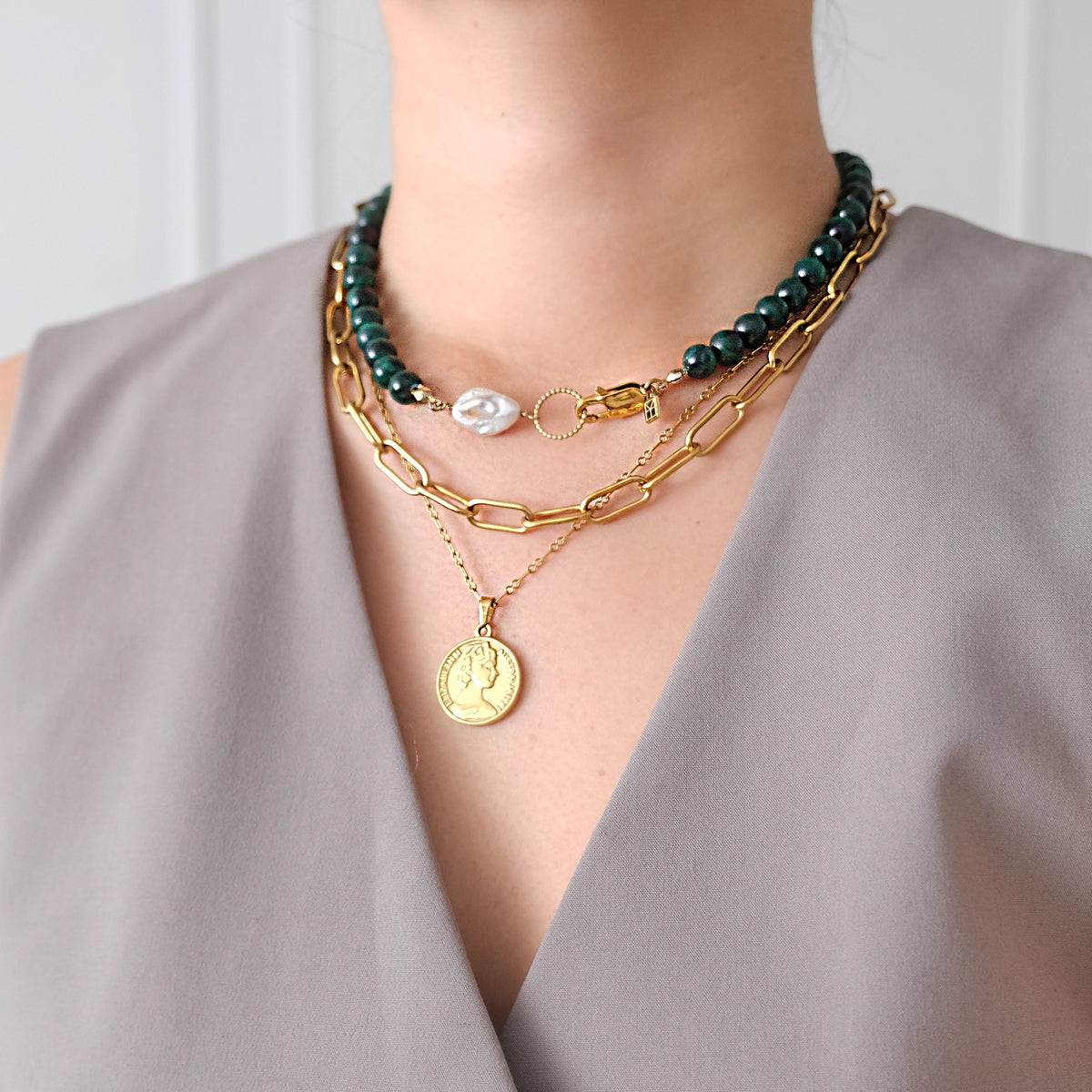 Lara Necklace With A Keshi Pearl Malachite