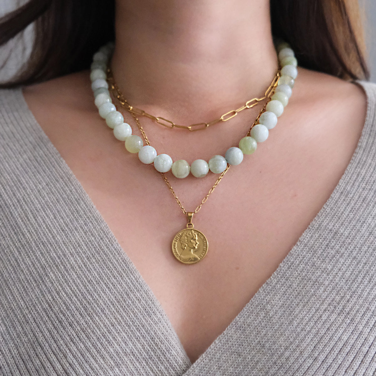 Sarah Bead Necklace Natural Jade