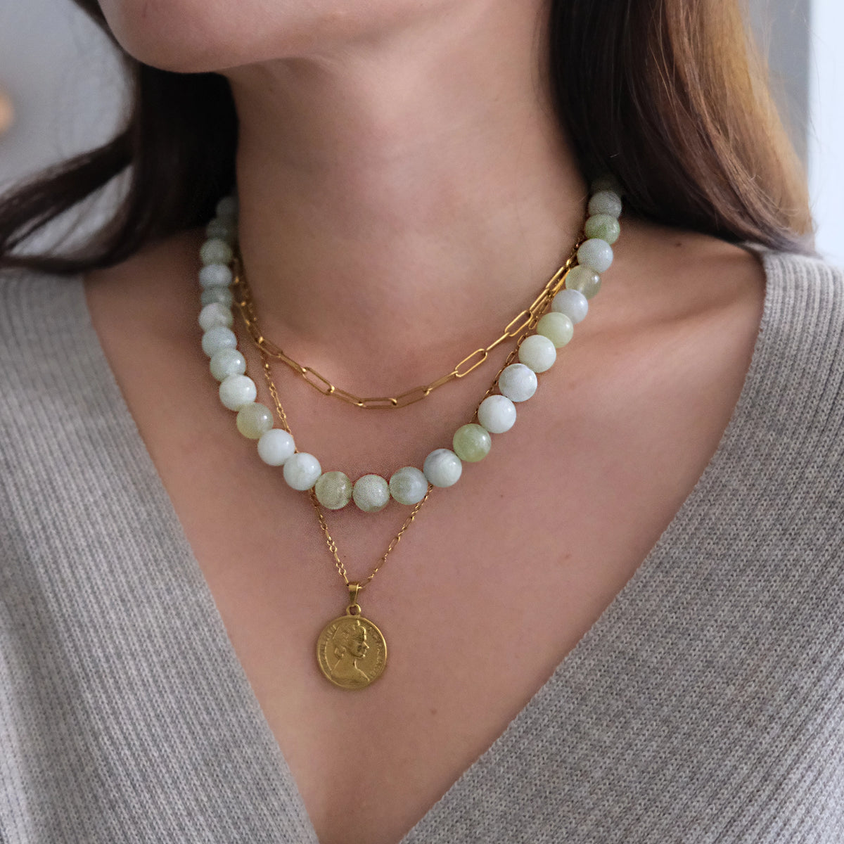 Sarah Bead Necklace Natural Jade