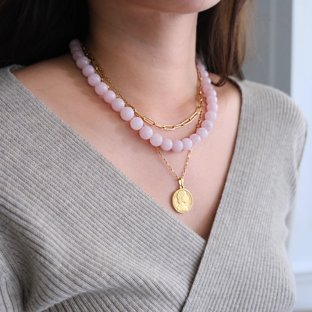 Sarah Bead Necklace Rose Quartz