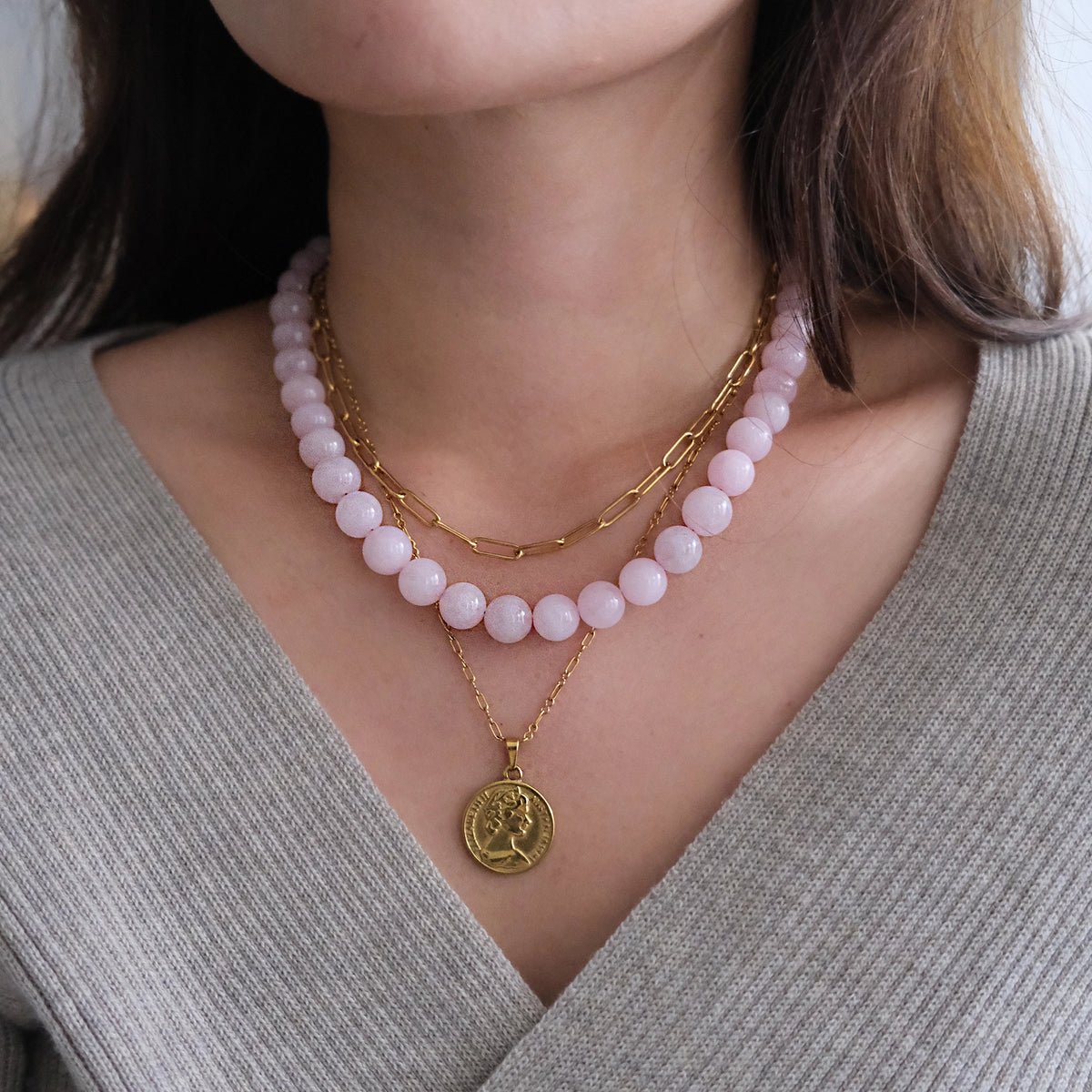 Sarah Bead Necklace Rose Quartz