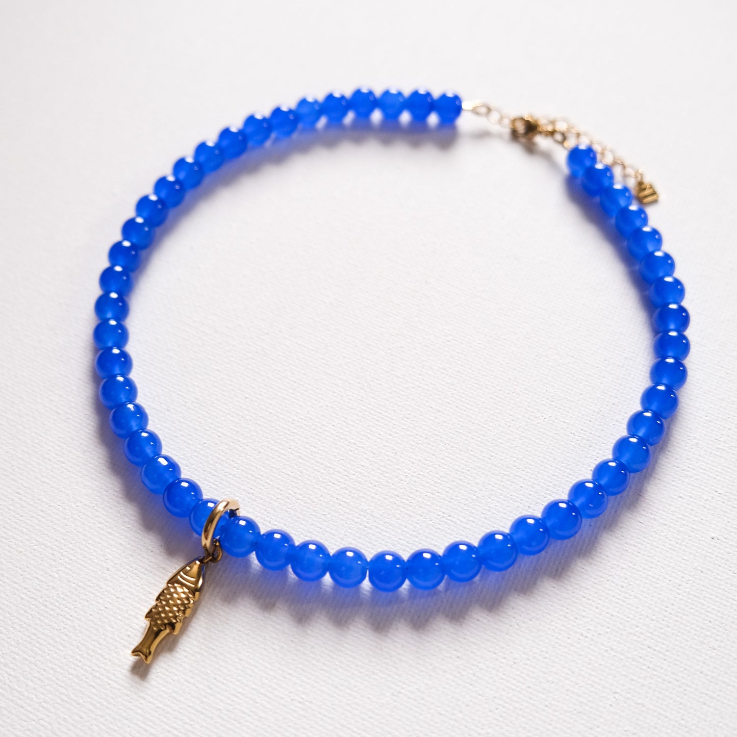 Glass Bead Necklace with a Detachable Fish Pendant Cobalt Blue