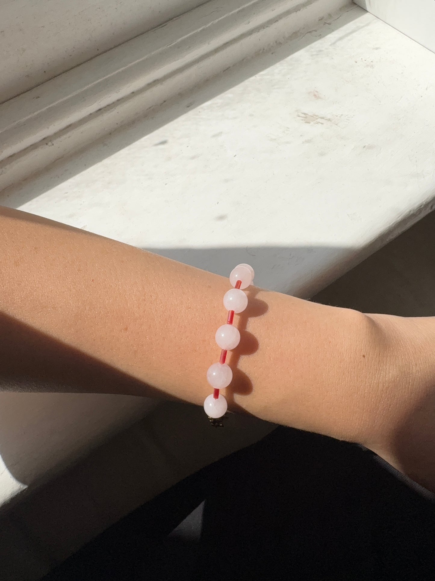 Mimi Beaded Ball Chain Bracelet Rose Quartz/Red/Gold