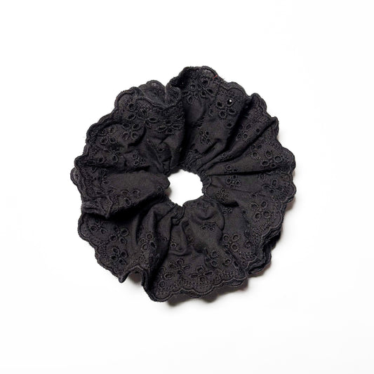 Sophia Embroidered Scrunchie Black