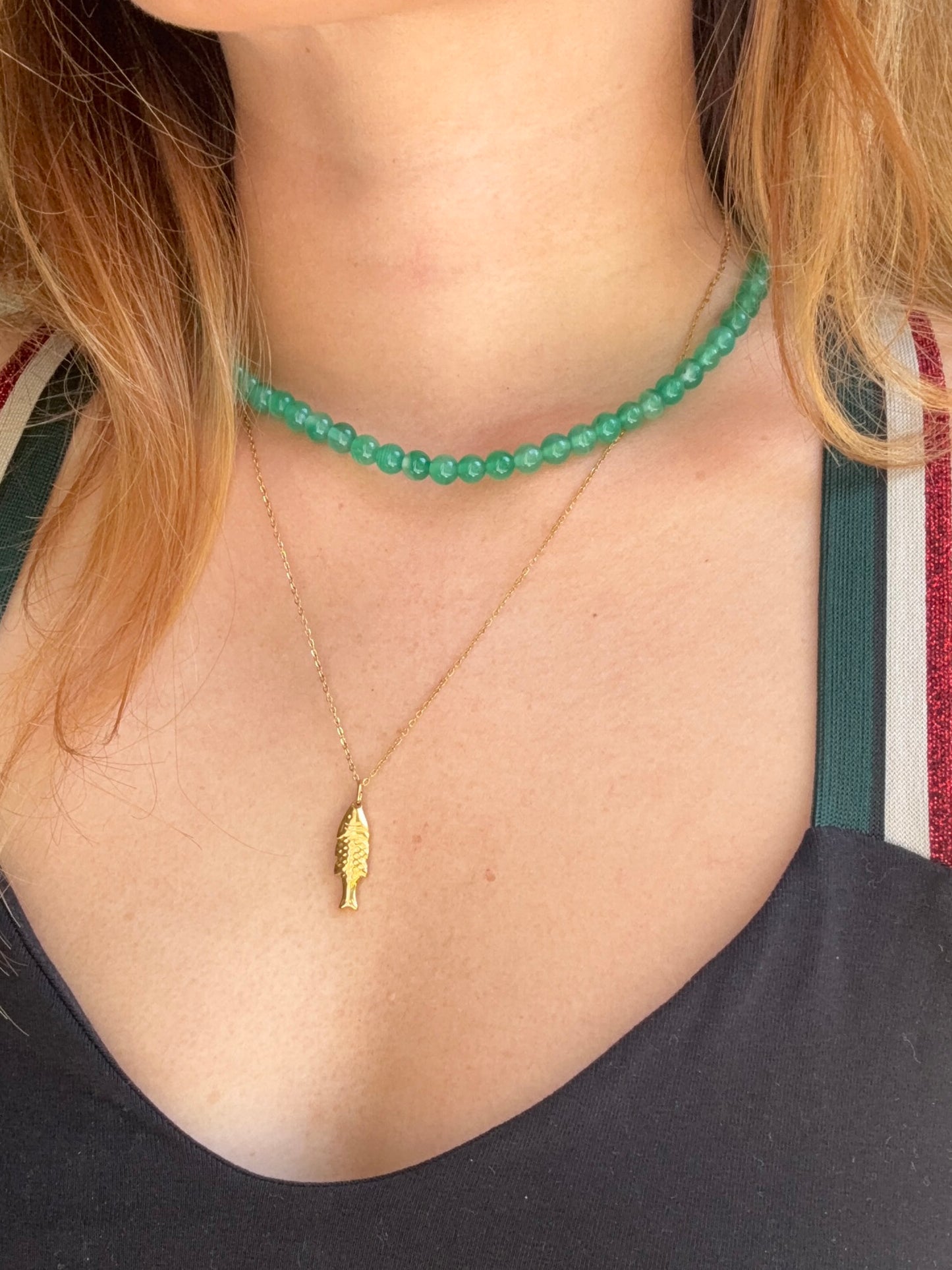 Sian Beaded Necklace Green Onyx/Gold