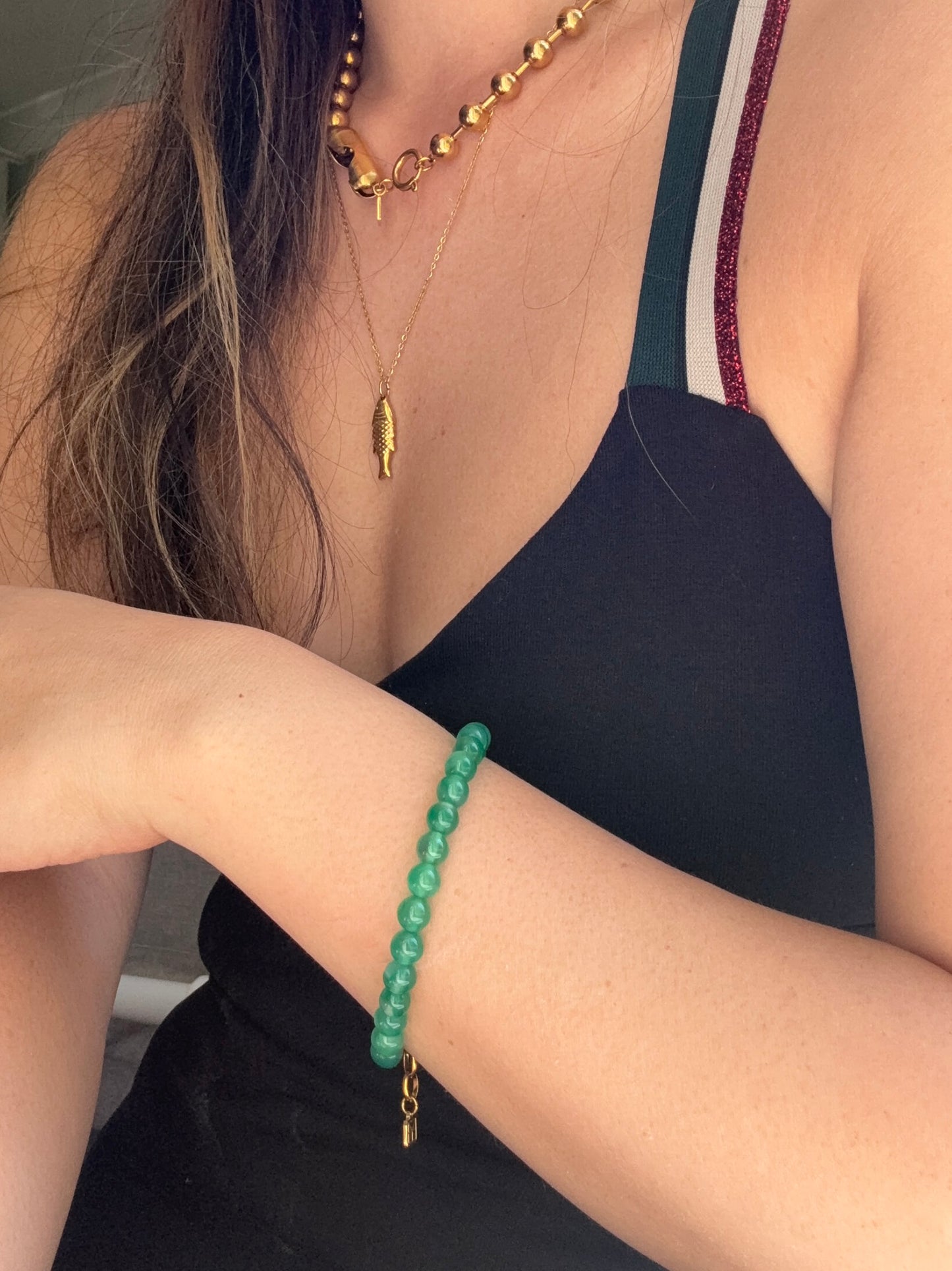 Sian Beaded Bracelet Green Onyx/Gold